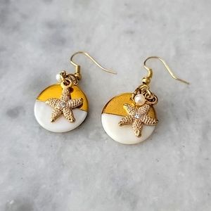 Summer Starfish Pearlized Disk Earrings Hand Crafted